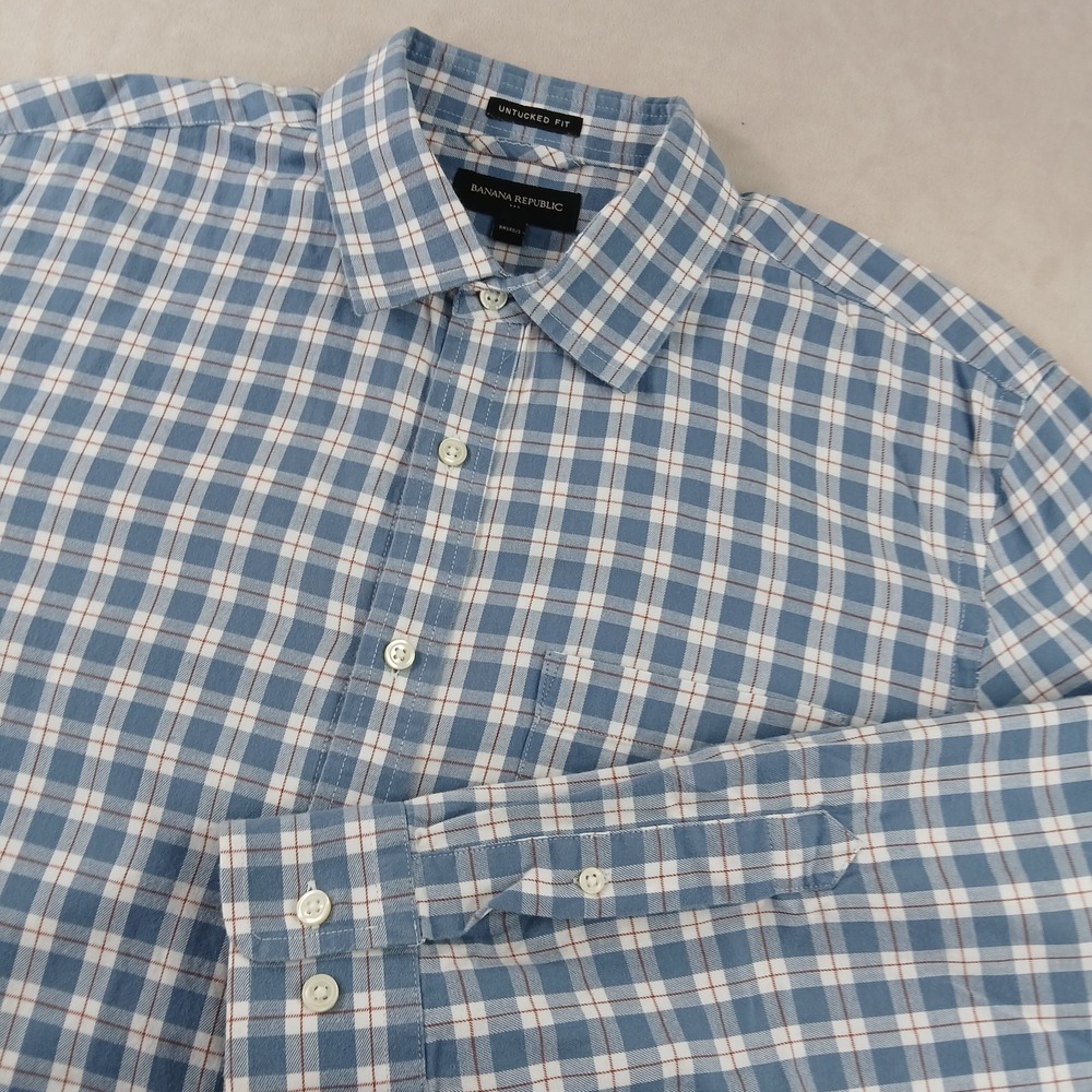 Banana Republic Large Mens Shirt Button Up‎ Long Sleeve Flannel Untucked 23x27